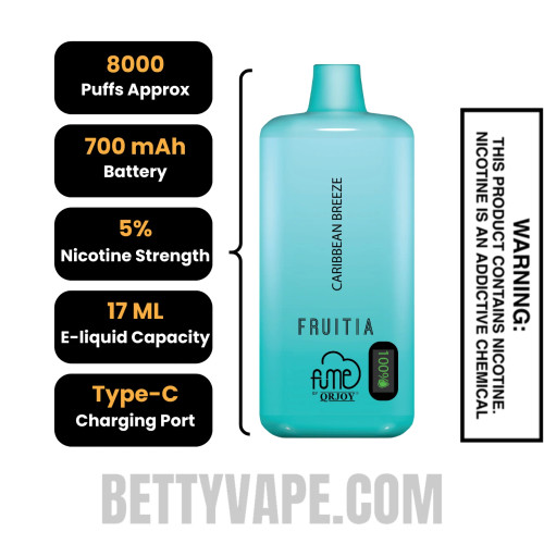 Caribbean Breeze Fruitia X Fume Disposable Vape 8000 Puffs Specifications