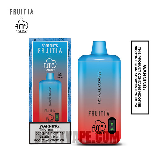 Tropical Paradise Fruitia X Fume Disposable Vape 8000 Puffs with Package Box Tropical Paradise Fruitia X Fume Disposable Vape 8000 Puffs with Package Box