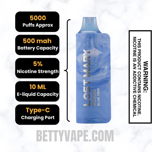 Blue Trio Lost Mary MO5000 Disposable Vape Specifications