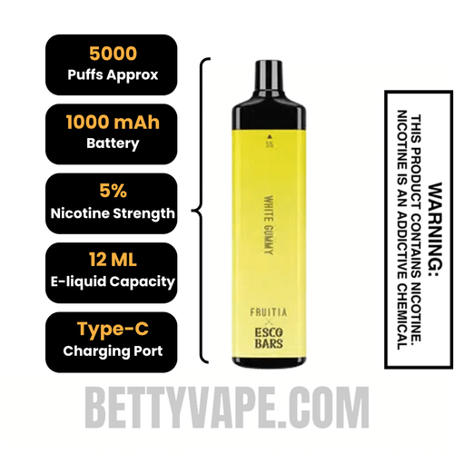 White Gummy Esco Bar 5000 Puffs Disposable Vape  Specifications
