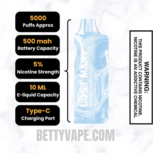 Blackcurrant Mint Lost Mary MO5000 Frozen edition Vape Specifications
