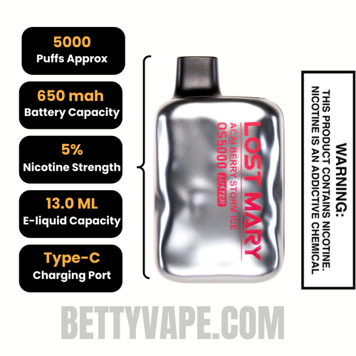 Acai Berry Storm Ice Lost Mary OS5000 Luster Edition Vape Specification Acai Berry Storm Ice Lost Mary OS5000 Luster Edition Vape Specification