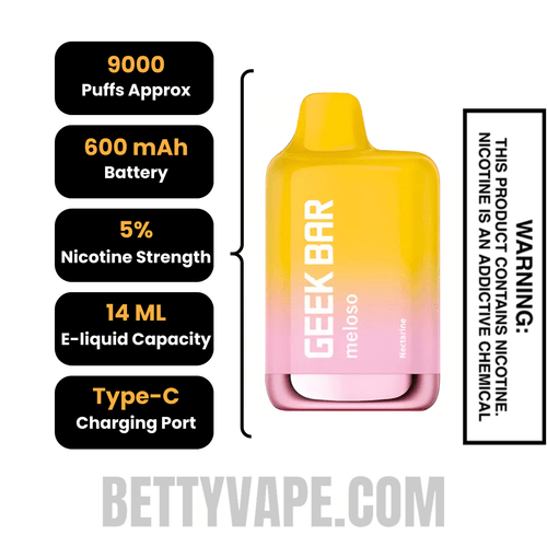 Nectarine Geek Bar Meloso MAX Disposable Vape 9000 Puffs Specifications