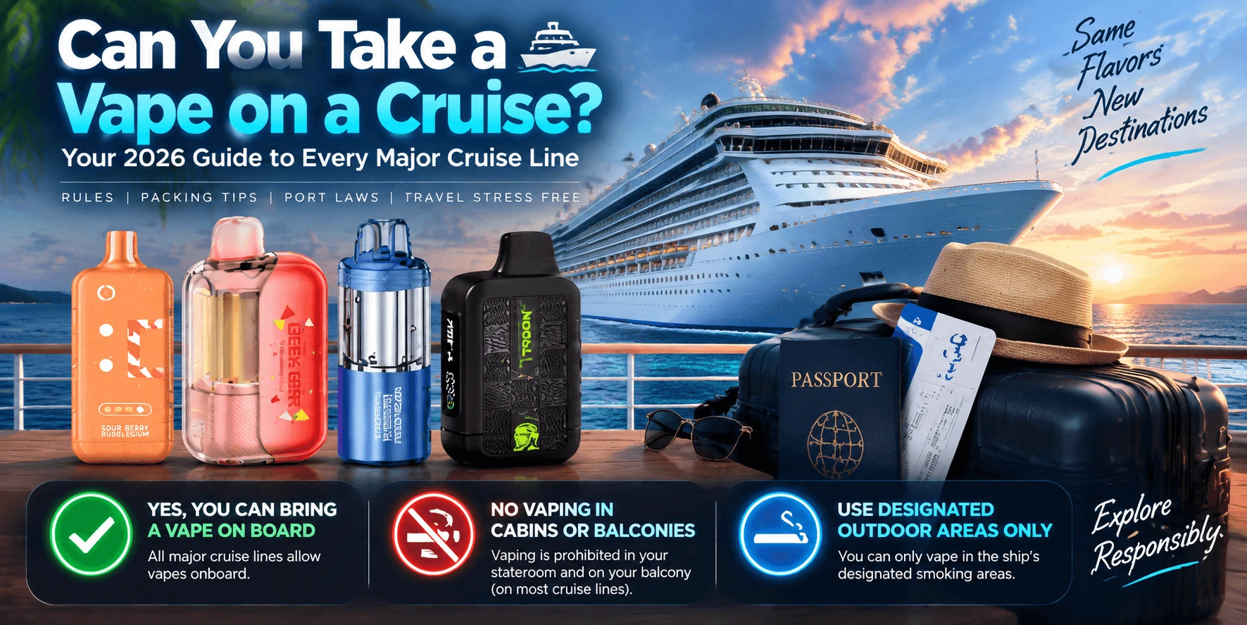 Can you take a vape on a cruise — yes on board, but only in designated outdoor areas, never in cabins or on balconies