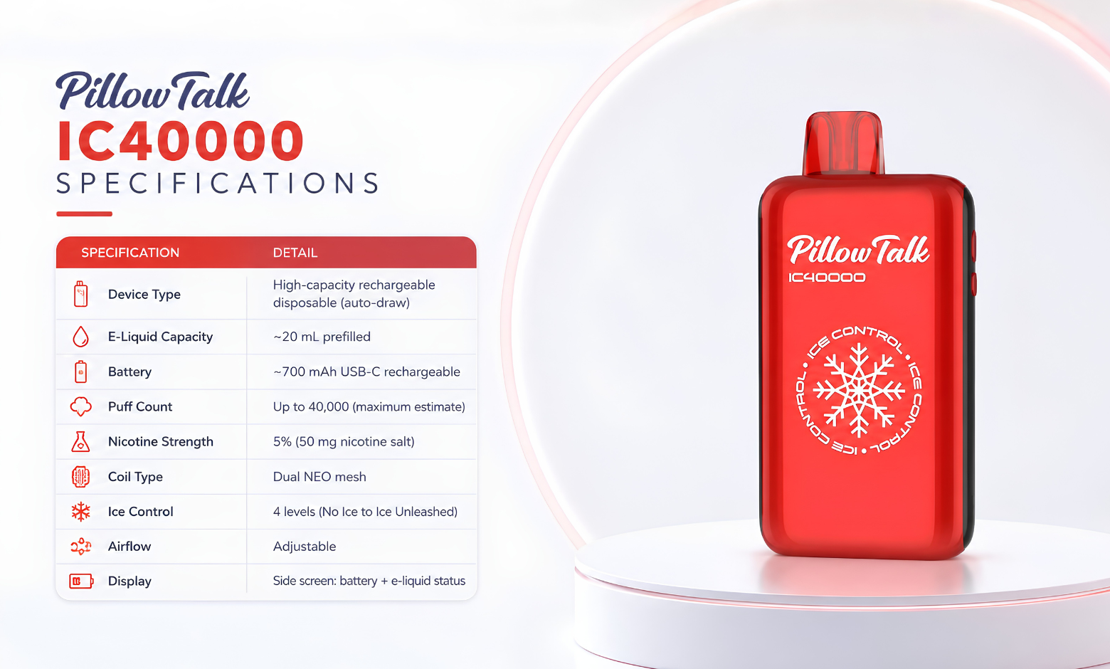 pillow talk ic40000 specifications
