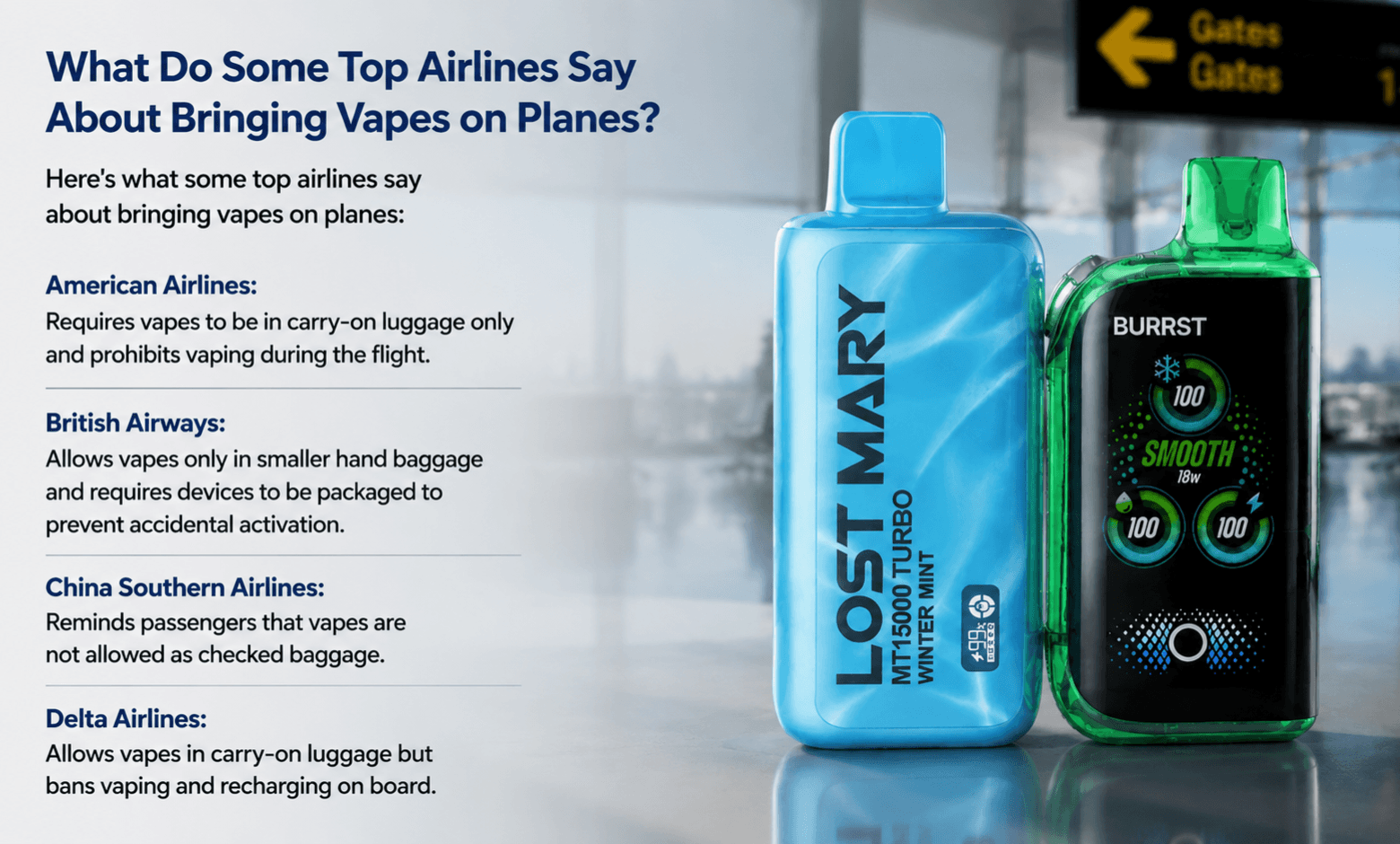 what do some top airlines say about bringing vapes on planes