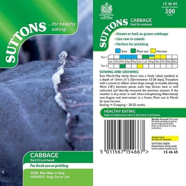 Suttons Cabbage Red Drumhead