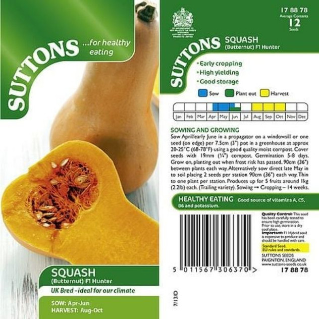 Suttons Squash Butternut - Hunter F1