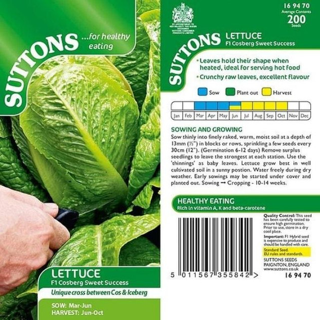 Suttons Lettuce Cosberg Sweet Success F1