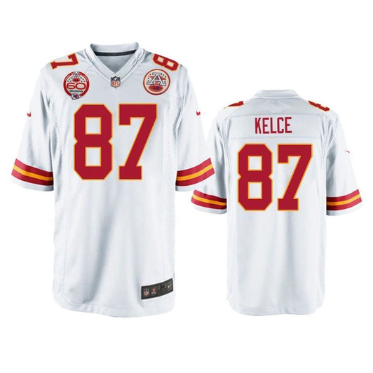 Kansas City Chiefs Travis Kelce White 60Th Anniversary Game 3D Jersey