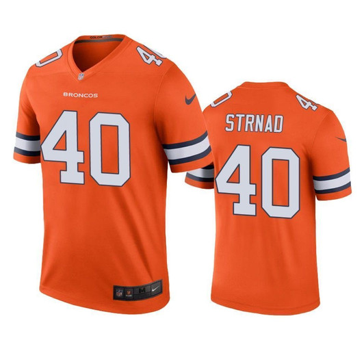 Denver Broncos Justin Strnad Orange Color Rush Legend 3D Jersey