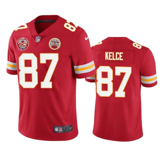 Kansas City Chiefs Travis Kelce Red 60Th Anniversary Vapor Limited 3D Jersey