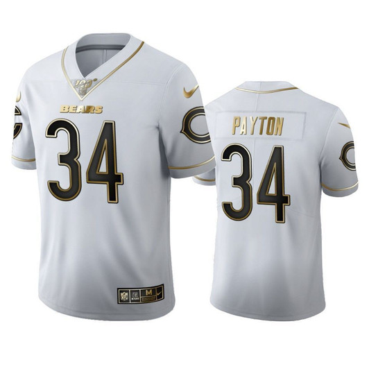 Walter Payton Bears White 100Th Season Golden Edition 3D Jersey