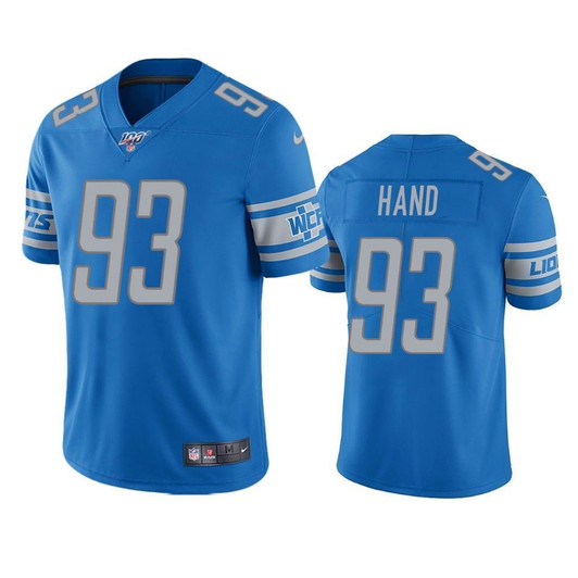 Detroit Lions Da'Shawn Hand Light Blue 100Th Season Vapor Limited 3D Jersey