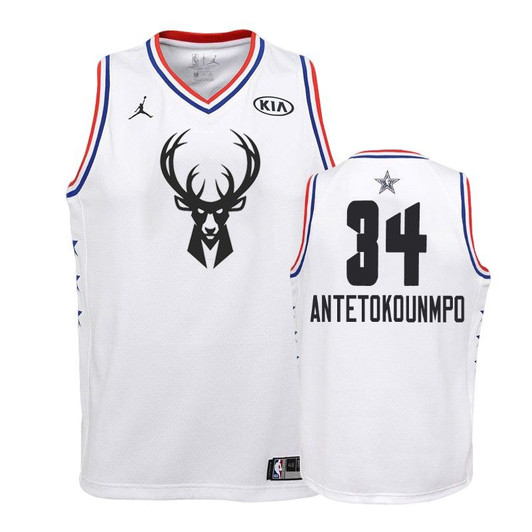 Youth Milwaukee Bucks #34 Giannis Antetokounmpo 2019 All-Star Jersey - White