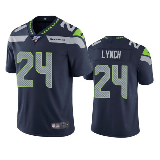 Seattle Seahawks Marshawn Lynch College Navy 100Th Season Vapor Limited 3D Jersey