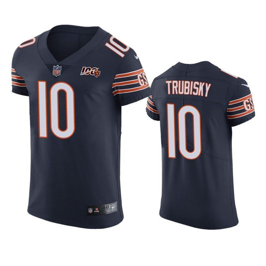Chicago Bears Mitchell Trubisky Navy 100Th Season Vapor Elite 3D Jersey