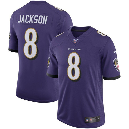 Baltimore Ravens Lamar Jackson Purple 100Th Season Vapor Limited 3D Jersey