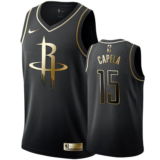 Men'S Houston Rockets Clint Capela Black #15 Golden Edition Swingman Jersey