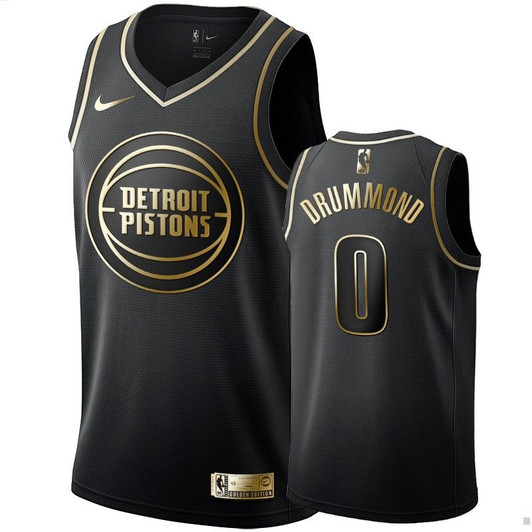 Men'S Detroit Pistons Andre Drummond Black #0 Golden Edition Swingman Jersey
