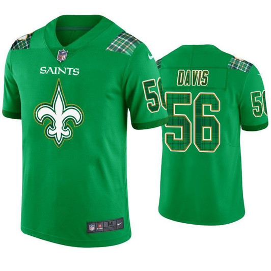 New Orleans Saints 56 Demario Davis St. Patrick'S Day Kelly Green Lucky Men 3D Jersey