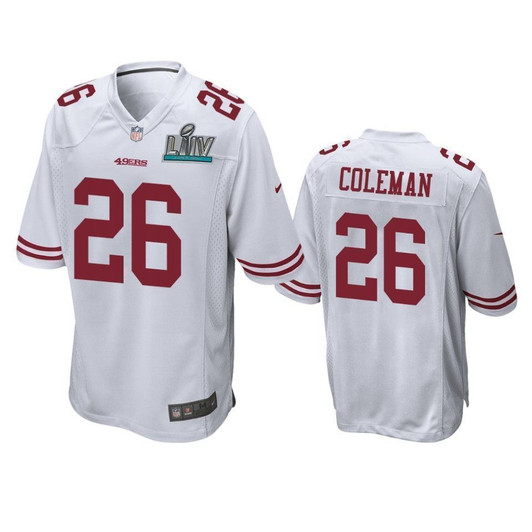 San Francisco 49Ers Tevin Coleman White Super Bowl Liv Game 3D Jersey