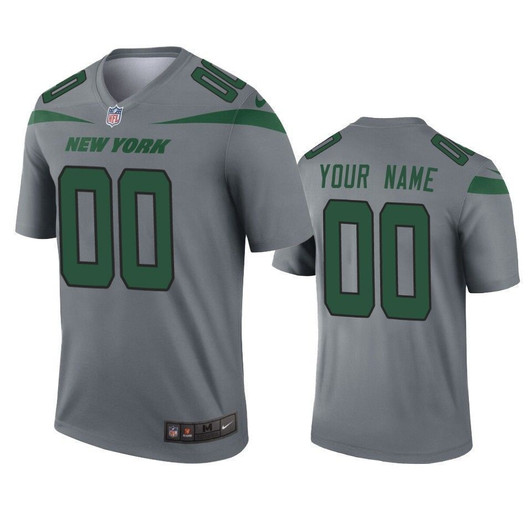 New York Jets Custom Gray Inverted Legend 3D Jersey