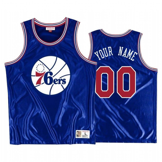 Custom Philadelphia 76Ers Blue Dazzle Tank Jerseys