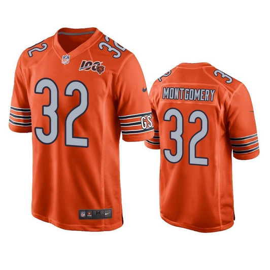 Chicago Bears David Montgomery Orange 100Th Season Game Mens 3D Jersey