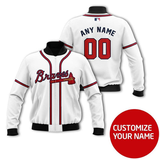 Atlanta Braves Mlb Baseball Team White Custom Number Name Gift For Braves Fans Bomber Jacket