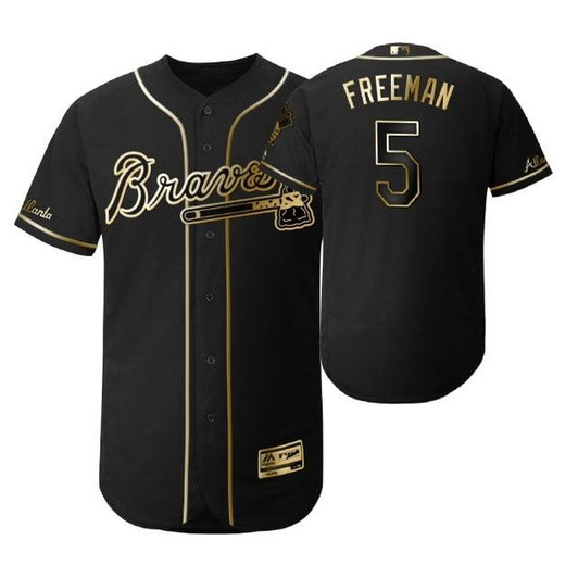 Atlanta Braves #5 Freddie Freeman Mlb 2019 Golden Edition Black Jersey Gift For Braves Fans