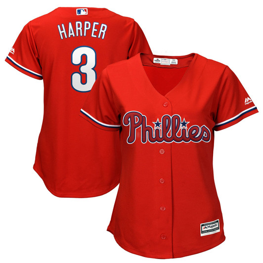 WomenS Majestic Bryce Harper Scarlet Philadelphia Phillies Cool Base Replica Player Jersey