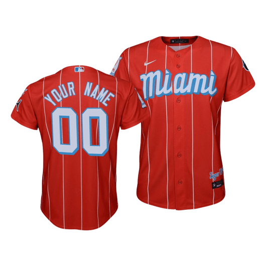 Miami Marlins Custom #00 2021 City Connect Replica  Jersey Red