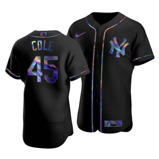 Men'S New York Yankees Gerrit Cole #45 Iridescent Logo Holographic Limited Jersey Black