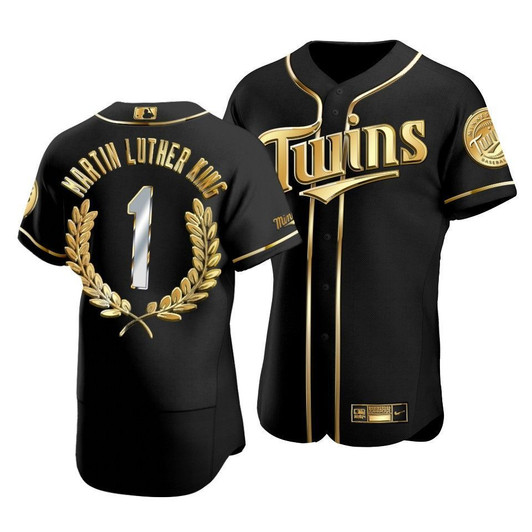 Men'S Minnesota Twins Martin Luther King Black Special Golden Edition Jersey