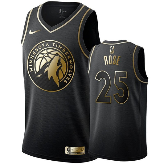 Men'S Minnesota Timberwolves Derrick Rose Black #25 Golden Edition Swingman Jersey