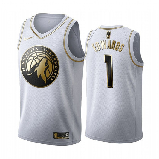 Anthony Edwards Minnesota Timberwolves 2020-21 White Golden Edition Jersey 2020 Nba Draft