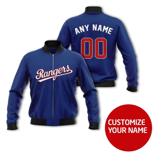 Texas Rangers #00 Personalized Blue Jersey Style Gift With Custom Number Name For Rangers Fans Bomber Jacket