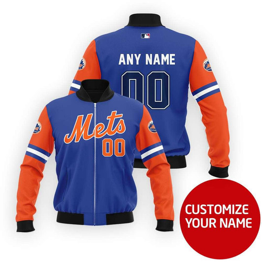 New York Mets Mlb Baseball Team Blue And Orange Personalized Number Name Gift For Mets Fans Bomber Jacket