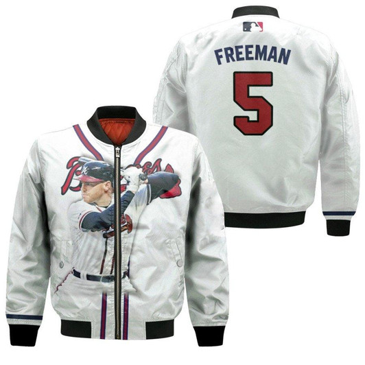 Atlanta Braves Freddie Freeman 05 Majestic 2019 Home Player 2019 White Jersey Style Gift For Braves Fans Bomber Jacket
