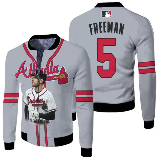 Atlanta Braves Freddie Freeman 5 Legend Player Gray 2019 3D Allover Designed Gift For Braves Fans Fleece Bomber Jacket