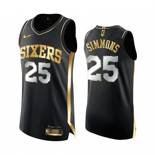 Ben Simmons Philadelphia 76Ers 2020-21 Black Golden Edition Jersey 3X Champs 