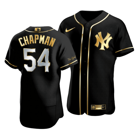 Men'S New York Yankees Aroldis Chapman #54 Golden Edition Black  Jersey