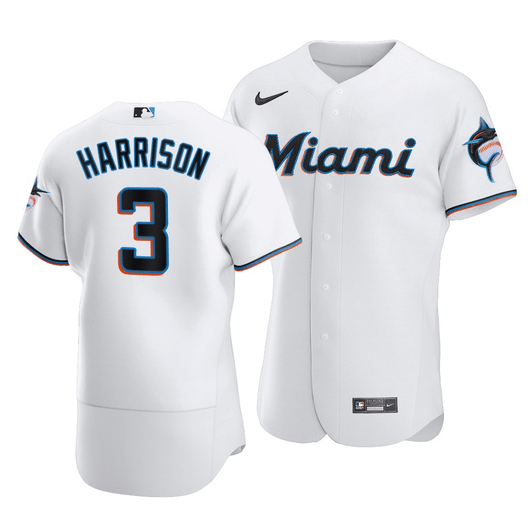 Men'S Miami Marlins Monte Harrison #3  Home Jersey White