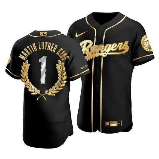 Men'S Texas Rangers Martin Luther King Black Special Golden Edition Jersey