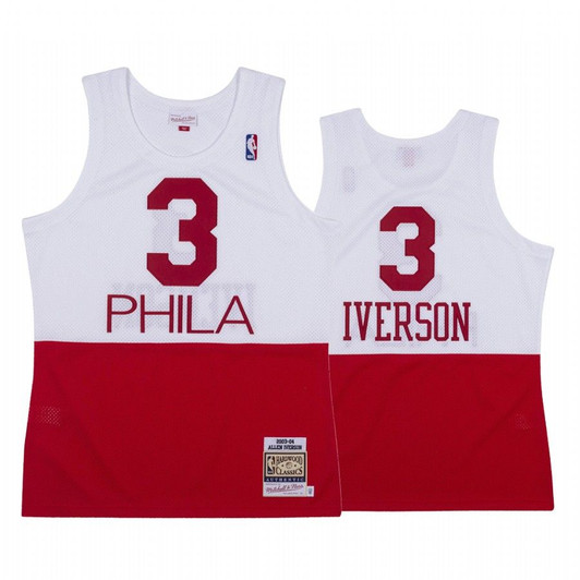 Allen Iverson #3 Philadelphia 76Ers White Red Hardwood Classics Jersey