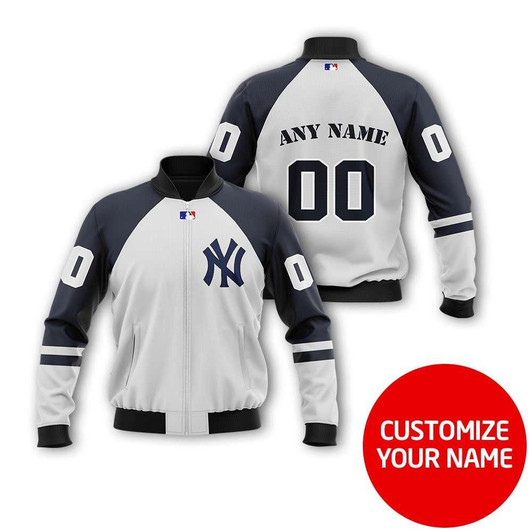 New York Yankees Baseball Team Mlb White Personalized Gift With Custom Number Name For Yankees Fans Bomber Jacket