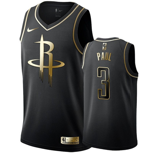Men'S Houston Rockets Chris Paul Black #3 Golden Edition Swingman Jersey