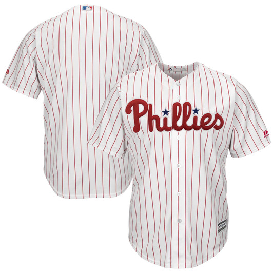 MenS Majestic White/Scarlet Philadelphia Phillies Home Official Cool Base Team Jersey