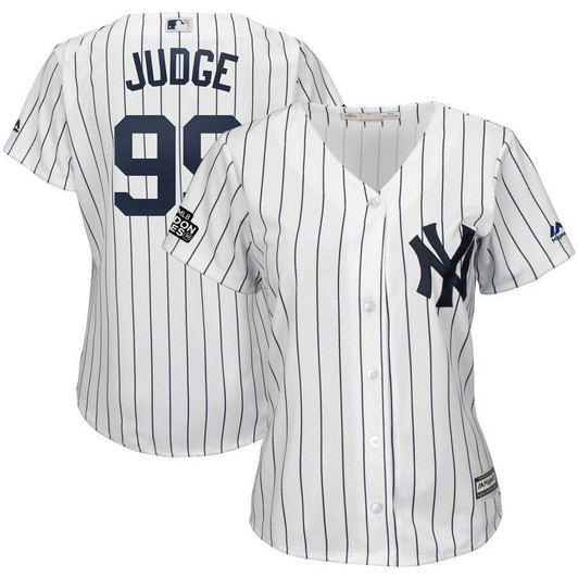 Aaron Judge New York Yankees Majestic Womens 2021 London Series Cool Base Player Jersey Jersey White/Navy 2021